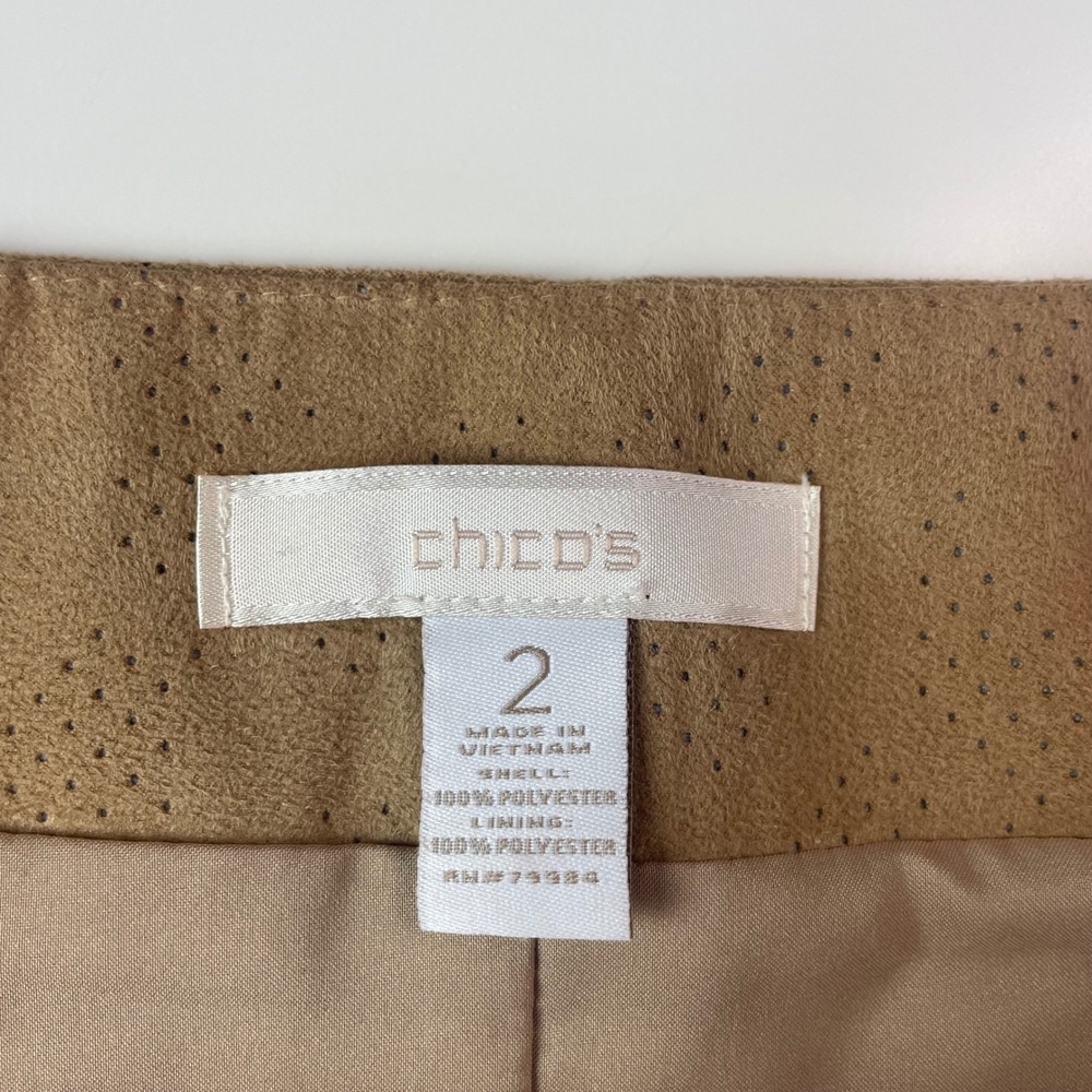Chicos Tan Faux Suede Perforated Laser Cut Pencil Skirt Size 2 L 12 4501081336 - Picture 9 of 9